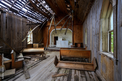 Old Abandoned Damaged Weathered Church Interior