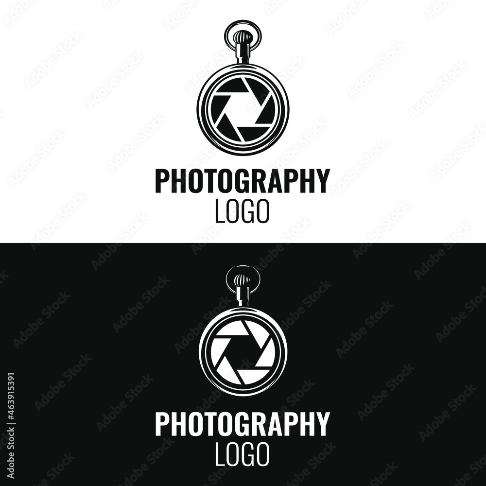 Illustration of pocket watch with a camera lens inside logo design. Creative photography logo icon. Illustration of pocket watch with a camera lens inside logo design. Creative photography logo icon.