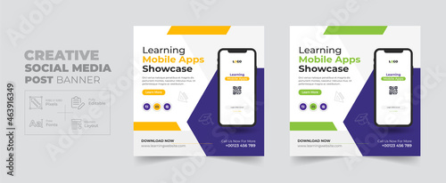 Education Mobile apps promotion social media post and web banner template, Corporate Business kid School advertisement cover banner design layout	