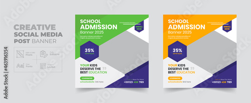 School education admission social media post banner & back to school web banner template, creative layout