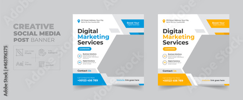 Creative Business marketing banner for social media post template. Digital marketing modern web banner with abstract shape. Usable for social media, square flyers, and websites template