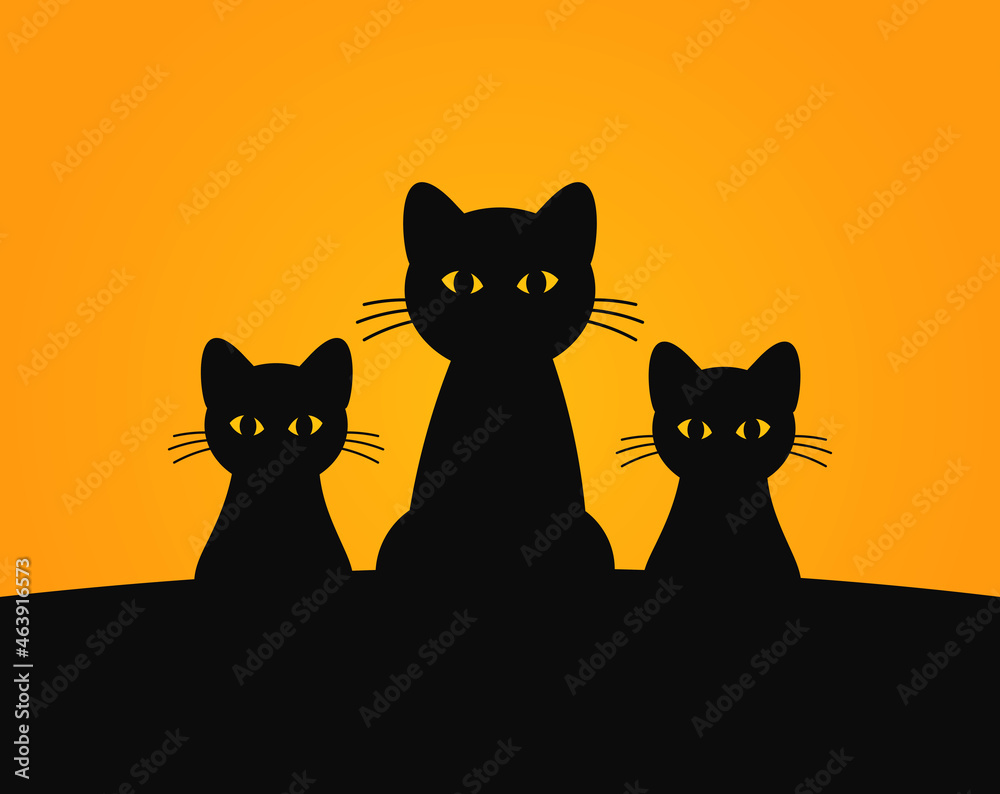Cute black cats family Halloween background.