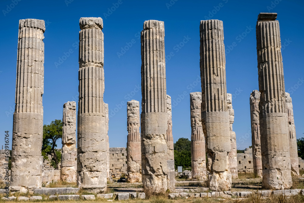 Zeus Olbios Temple, ancient Anatolian architecture of the Hellenistic period in the Roman province of Isauria, in present-day Uzuncaburc, Silifke, Mersin, Turkey