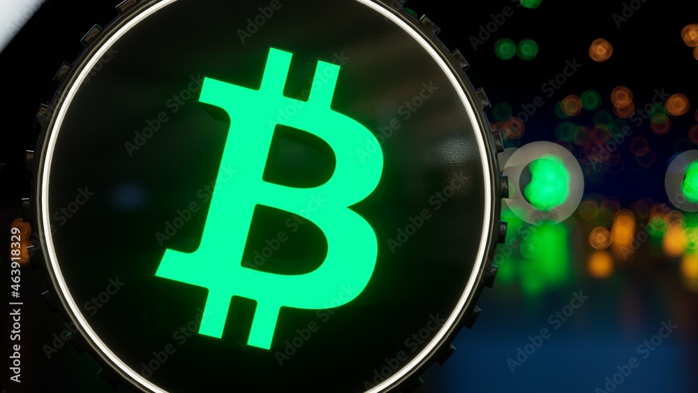 Bitcoin cryptocurrency sign 3d illustration. Financial and business on blockchain technology