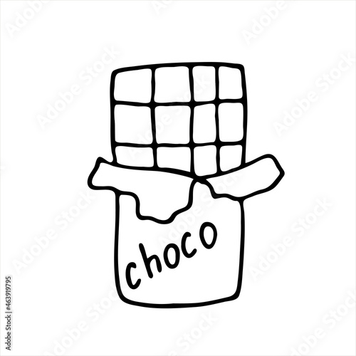 Illustration of a chocolate bar in vector. Doodle style. A simple image with a black outline isolated on a white background.