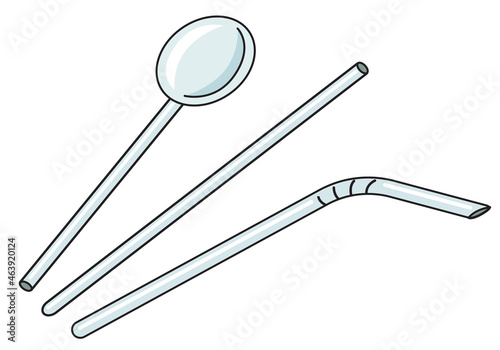 Collection set of hand-drawn doodle cartoon style classic cocktail straw vector drawings. Bar accessories for restaurant menu, cocktail making process illustration, website design, cookbook decor.