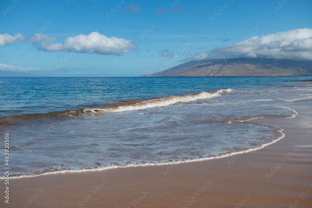 Travel summer vacation background, concept at beach with the sunny sky. Tropical scene of holiday on sea. Seascape nature.