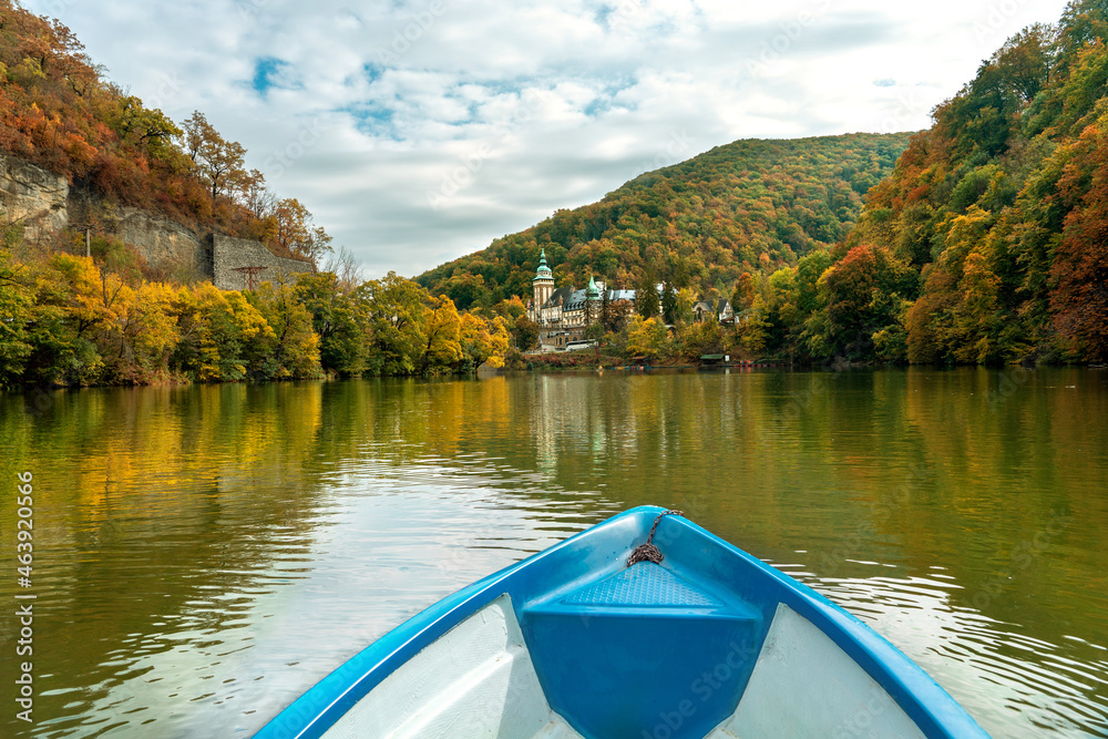 boating on Hamori lake in Miskolc Lillafured with the palace on the background