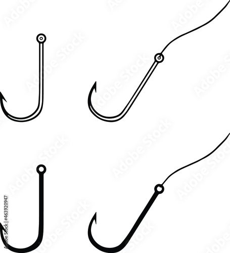 Fishing Hook and Line Clipart Set - Outline and Silhouette