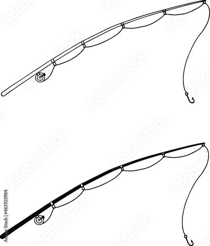 Fishing Rod / Pole and Reel Clipart Set - Outline and Silhouette