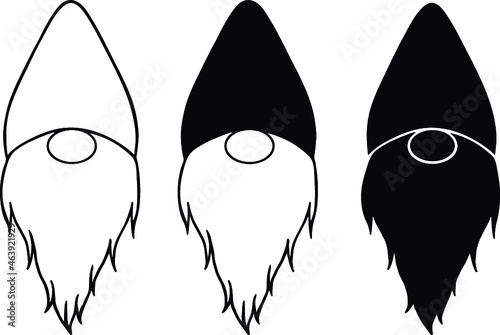 Gnome Head and Face Clipart Set - Outline and Silhouette
