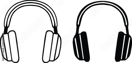 Headphones Clipart Set - Outline and Silhouette