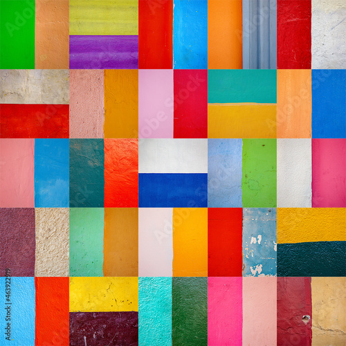 Multicoloured square mosaic of painted walls