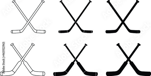 Crossed Hockey Stick Clipart Set - Outline and Silhouette