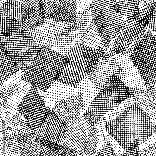 Seamless pattern with tulle overlapping patches. Mesh structure.