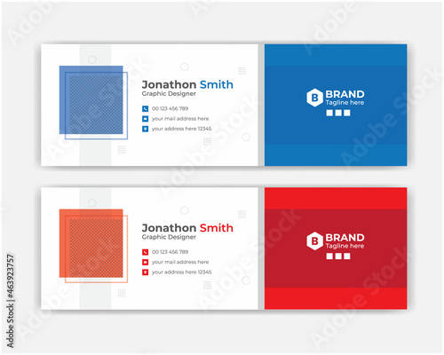 Professional corporate business modern and minimalist blue and red-green background email signature design template 