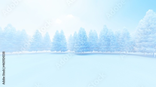 Winter background snowy conifer forest 3d rendering