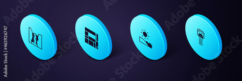 Set Isometric Peineta, Beach, House Edificio Mirador and Algar waterfall icon. Vector