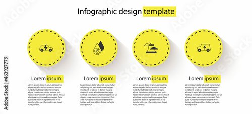 Set Electric car, Water energy, Nuclear power plant and . Business infographic template. Vector