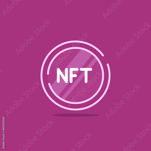 Nft sticker on pink background. Non-fungible token digital currency in art in flat style