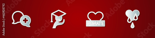 Set Dialogue with doctor, Education grant, Donation and charity and Blood donation icon. Vector