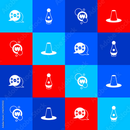 Set South Korea flag, Soju bottle, Korean won coin and hat icon. Vector