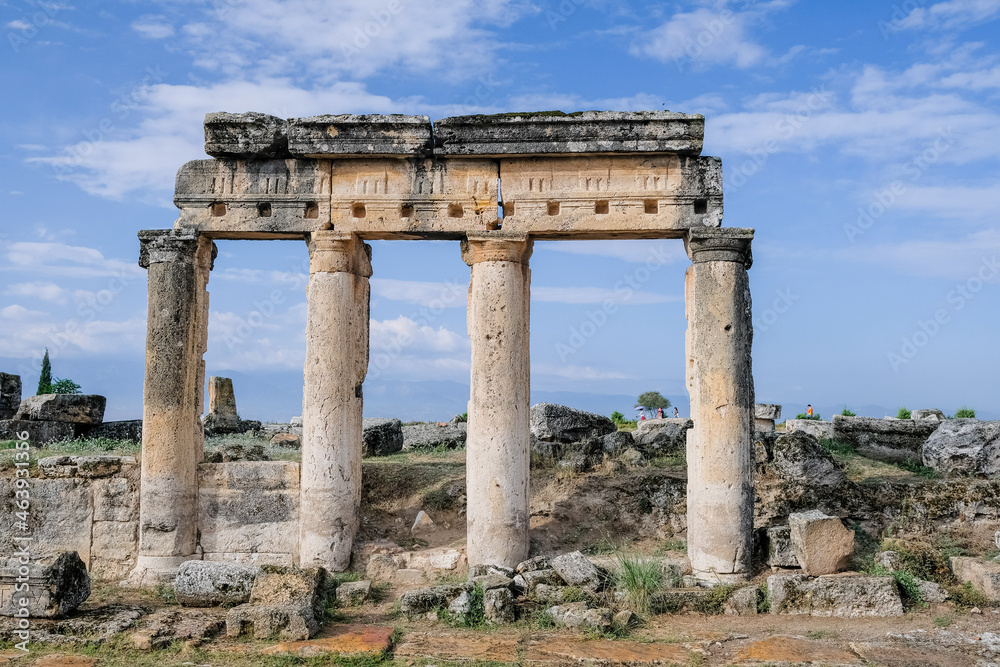 Title: Roman gladiator tombs found in ancient city ruins of Hierapolis, Pamukkale, Denizli, Turkey