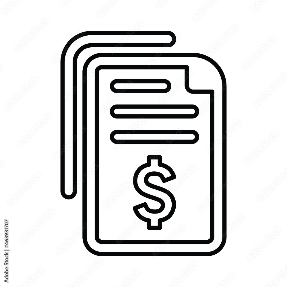 Certificate, agreement, dollar, line icon. Outline vector. Certificate, agreement, dollar, line icon. Outline vector.