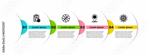Set line Planning strategy, Basketball ball, Location with basketball and concept. Business infographic template. Vector