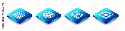 Set Isometric line Car air filter, Diagnostics condition of car, battery and audio speaker icon. Vector