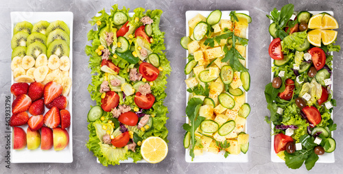 Mediterrenean salad kinds on the plates.