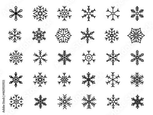 Snowflakes icons set isolated on white background. Vector illustration in linear style
