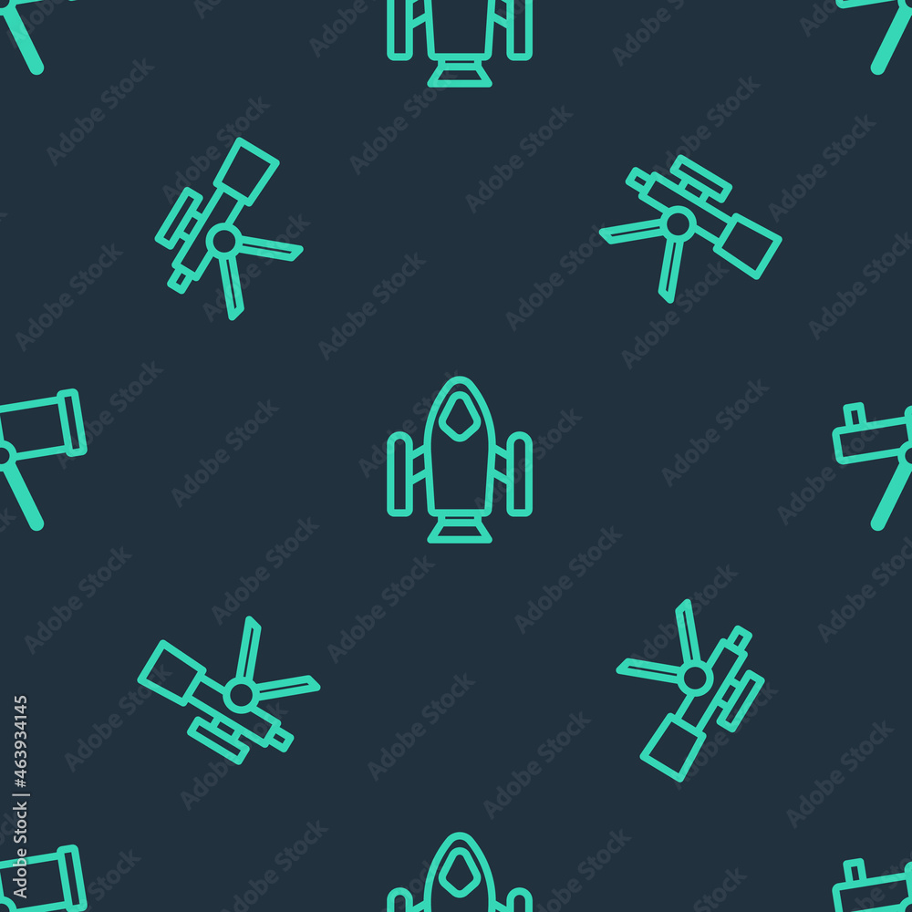 Set line Rocket ship, Telescope and on seamless pattern. Vector Set line Rocket ship, Telescope and on seamless pattern. Vector