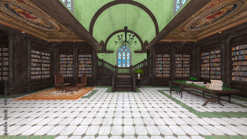 Obraz premium 大きな書架のある家