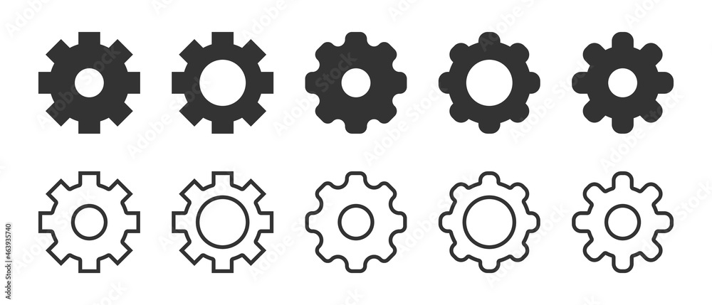 Setting gear line icons set. Vector black symbol on a white background. Setting gear line icons set. Vector black symbol on a white background.