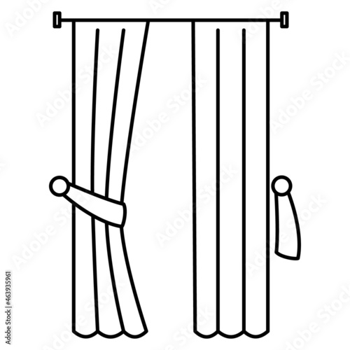 A curtain for a window made of narrow strips with an open half. Vector icon, outline, isolated, 48x48 pixel.