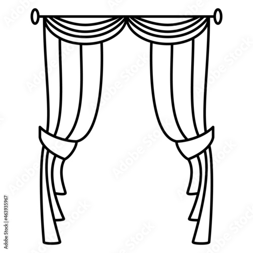 Decorative curtain for window, doorway, theater podium, stage. Vector icon, outline, isolated, 48x48 pixel.
