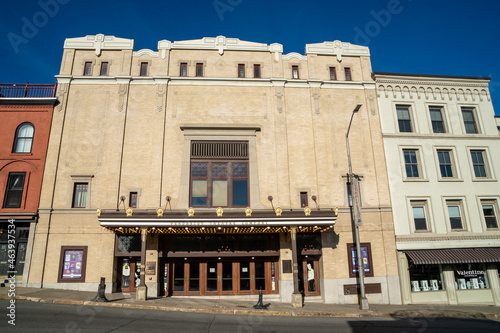 Bangor, ME - USA - Oct. 12, 2021: Horitzontal view of the  Penobscot Theatre Company on Main Street. Built in 1920 and is an early example of Art Deco and Egyptian Revival architecture. photo
