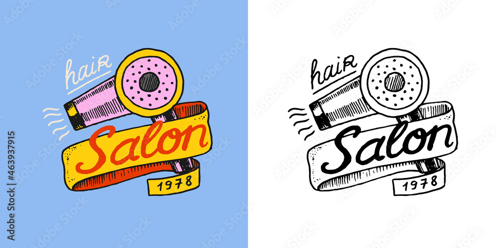 Hair dryer. Barber shop badge and label, logo and hipster emblems. Haircut  of beard and mustache. Tools for man icon. Engraved hand drawn in old  vintage sketch. Stock Vector | Adobe Stock