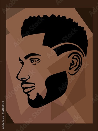 Black African American male portrait profile face vector silhouette.Mohawk hair dreadlocks,beard.Human brown drawing man head.Barbershop.Afro Hairstyle.Haircut.Polygonal Canvas wall poster art.Print.