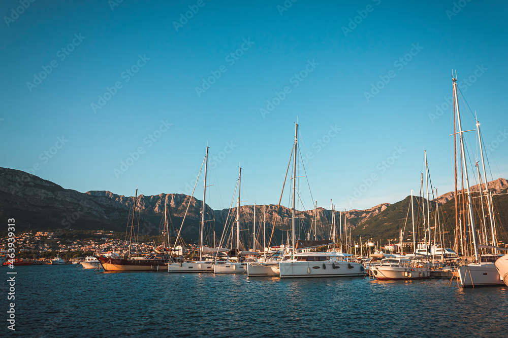 View of Yachts and Mountains in Bar