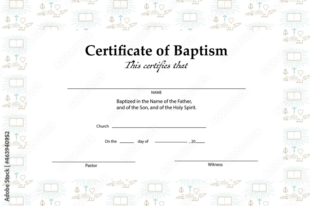 Certificate of baptism template, with Christian religion sign and symbol pattern seamless.