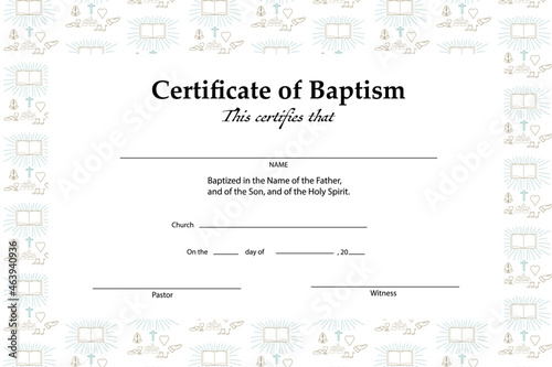 Fotografija Certificate of baptism template, with Christian religion sign and symbol pattern seamless