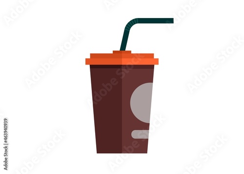 Drink plastic cup with straw. Simple flat illustration.