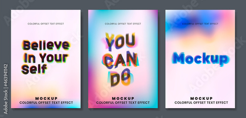 Editable Psychedelic text effect vector template, colorful offset font typography Mockup Modern poster /full editable