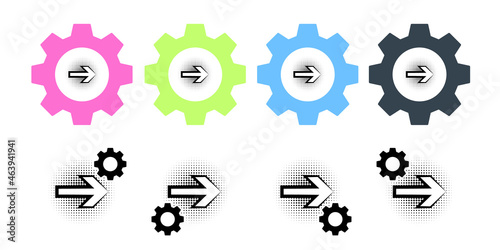 Pop art, speech bubble, arrow vector icon in gear set illustration for ui and ux, website or mobile application