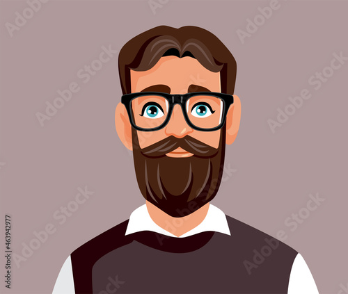 Bearded Man Wearing Glasses Vector Character