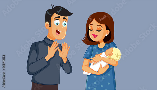 Proud Father Seeing His Baby For the First Time Illustration