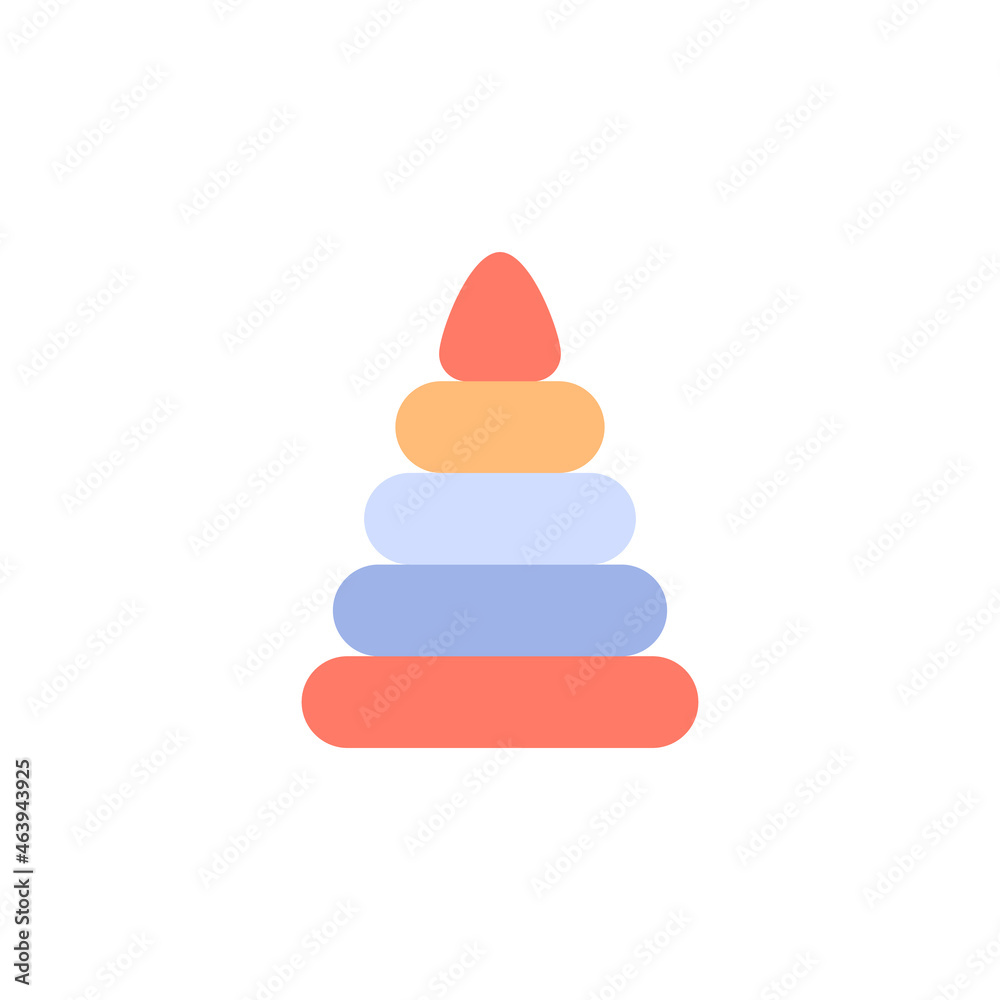 Pyramid toy flat icon. Color baby element isolated on white background. Kids preschool education puzzle game. Minimal design for logo or emblem. Learning object vector illustration. Pyramid toy flat icon. Color baby element isolated on white background. Kids preschool education puzzle game. Minimal design for logo or emblem. Learning object vector illustration.