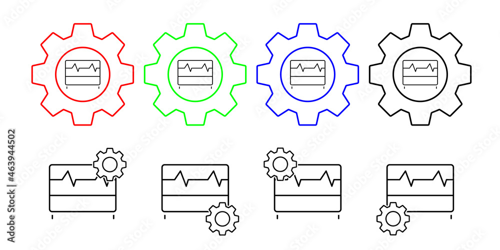 Cardiogram vector icon in gear set illustration for ui and ux, website or mobile application